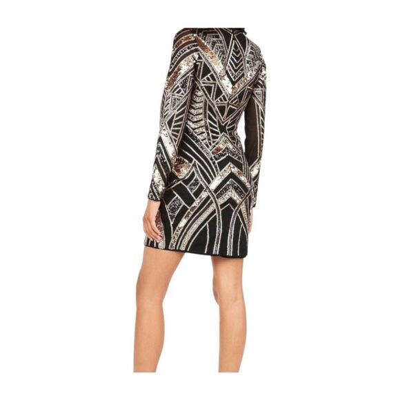 EXPRESS Black Metalic Sequined Long Sleeve Mini Dress Womens Small - Picture 2 of 7